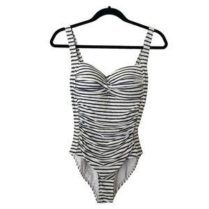 NipTuck Swim Womens One Piece Ruched Navy White Striped Built in Cups Size 6